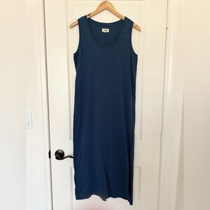 PACT Organic Cotton Navy Blue Sleeveless Crewneck Midi Dress Sustainable Chic M